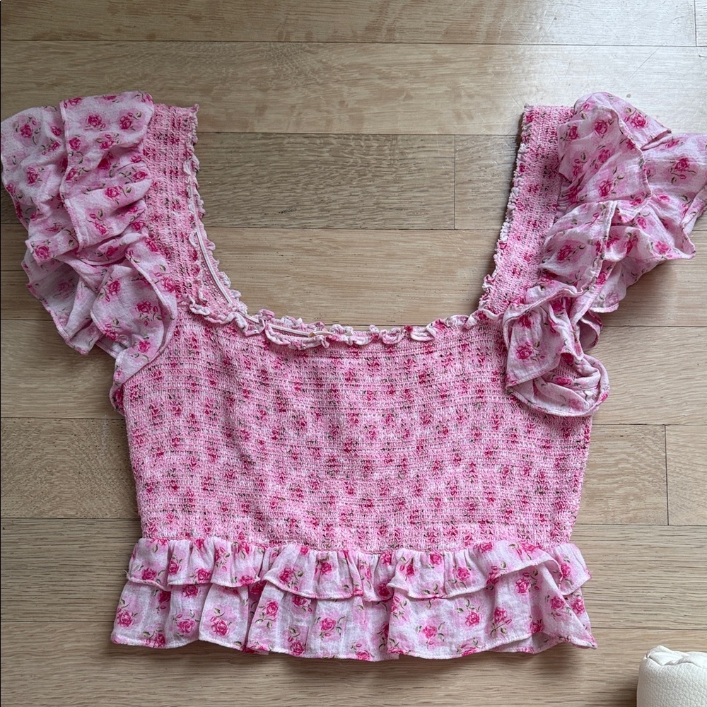 Floral Pink Ruffle Top - Picture 2 of 4